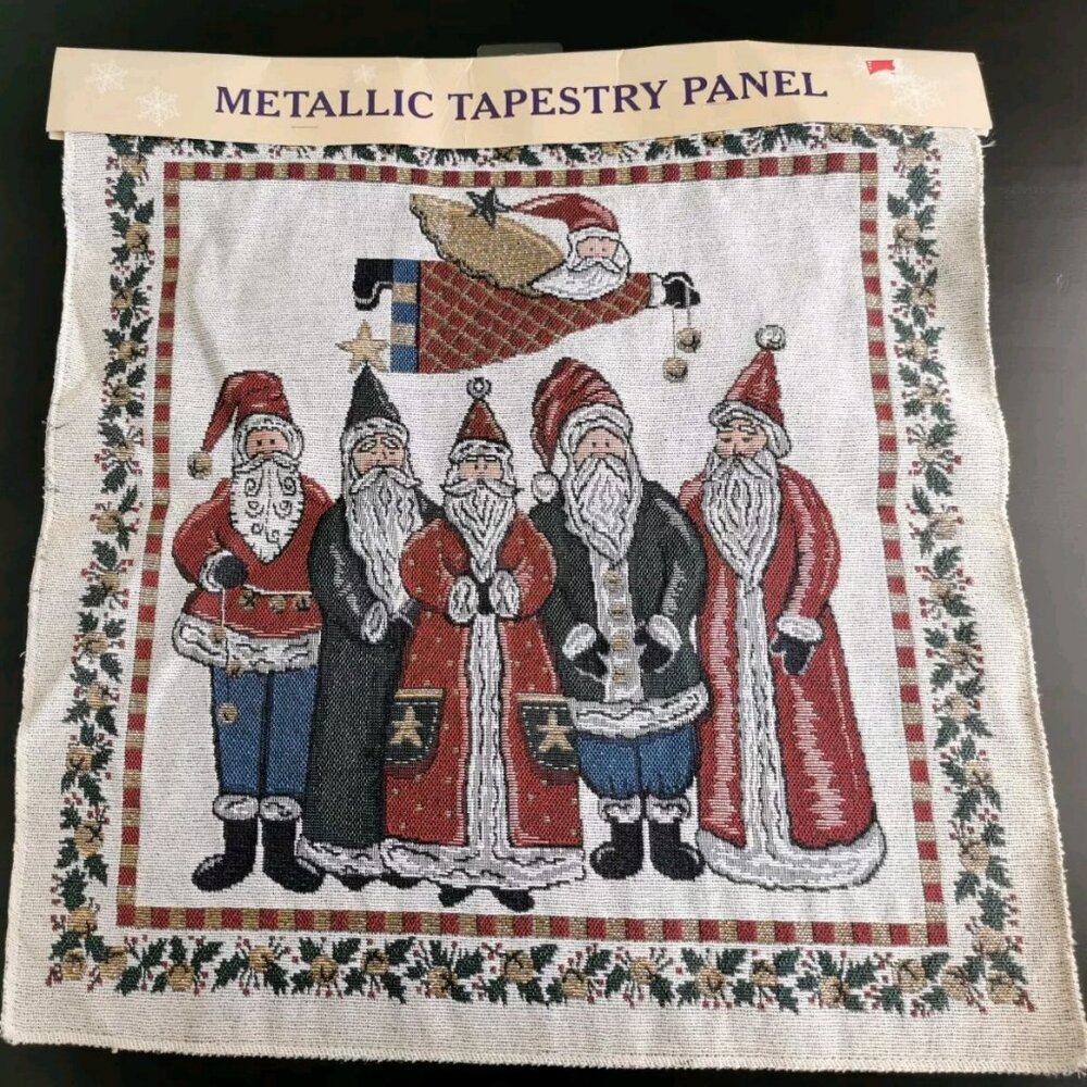 Vintage Metallic Tapestry Panel Craft Kit Christmas Santa‎ 17"X17.8"